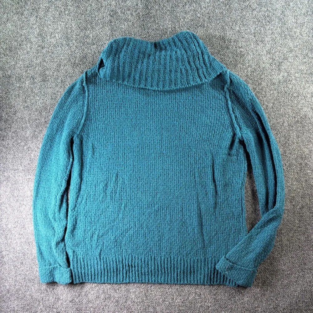 Caslon Cowl Neck Sweater Womens Small Teal Blue Textured Cotton Blend Pullover